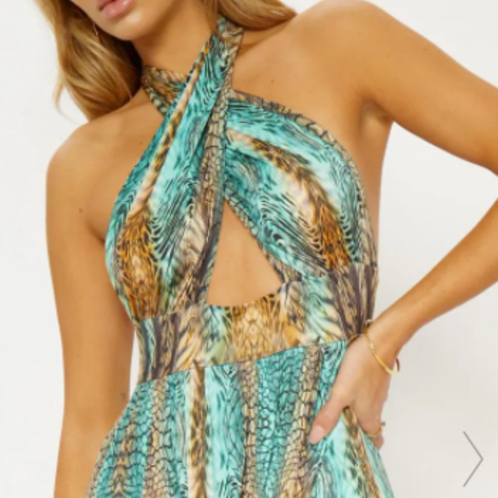 NWT- MULTI TIGER PRINT CROSS OVER HALTERNECK MAXI DRESS/COVER UP - Picture 13 of 16